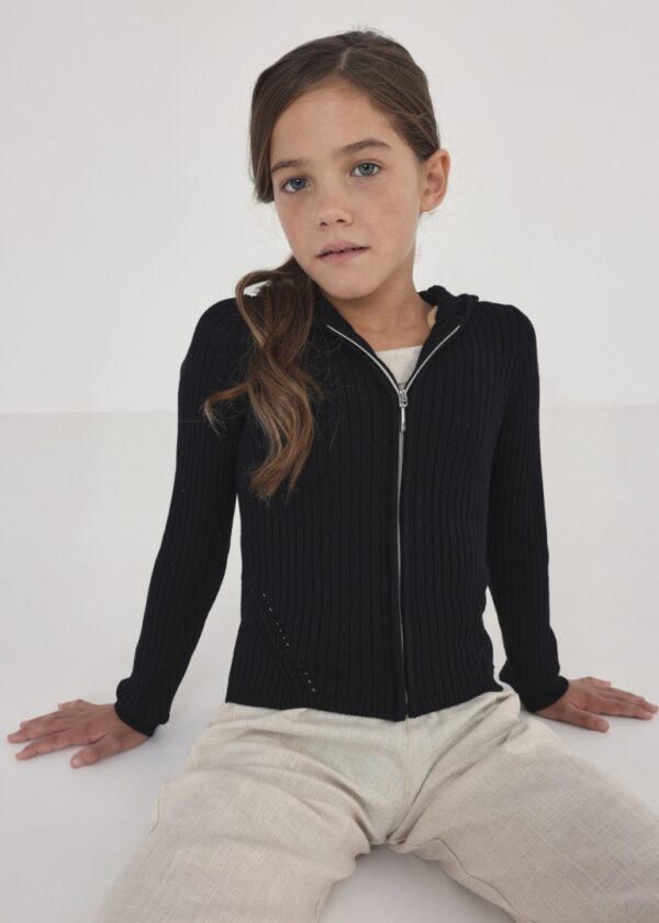 Cardigan tricot cu fermoar si gluga