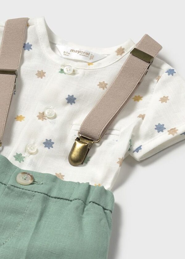 Set pantaloni scurti cu bretele si camasa - imagine 2