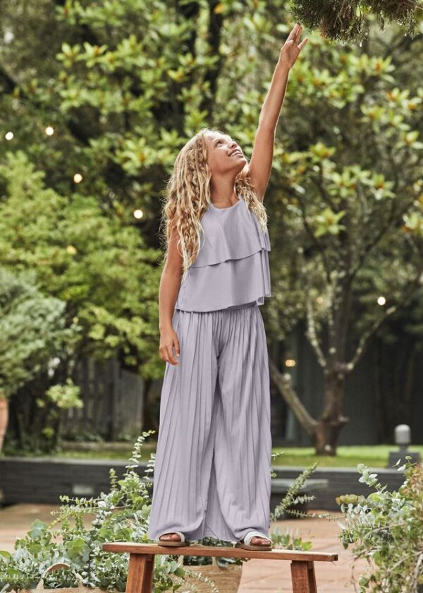 Set pantaloni lungi si top plisat fata