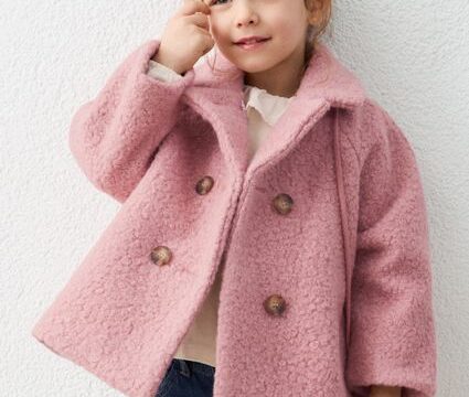 Palton material tip boucle cu geanta fetita