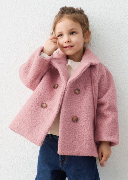Palton material tip boucle cu geanta fetita