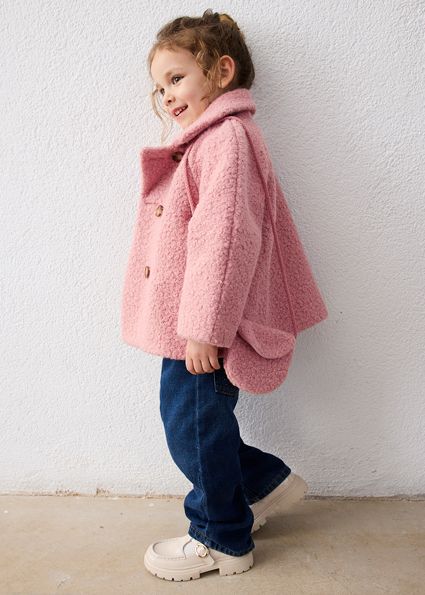 Palton material tip boucle cu geanta fetita - imagine 2